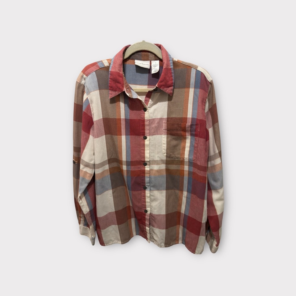 Alfred Dunner Plaid Shirt Women's Size 16 Button Down Long Sleeve Casual